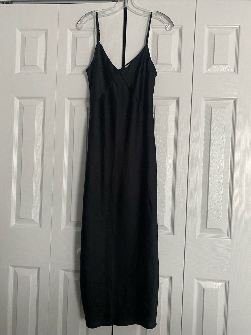 a new day Black Satin Slip Maxi Dress with Thin Adjustable Straps